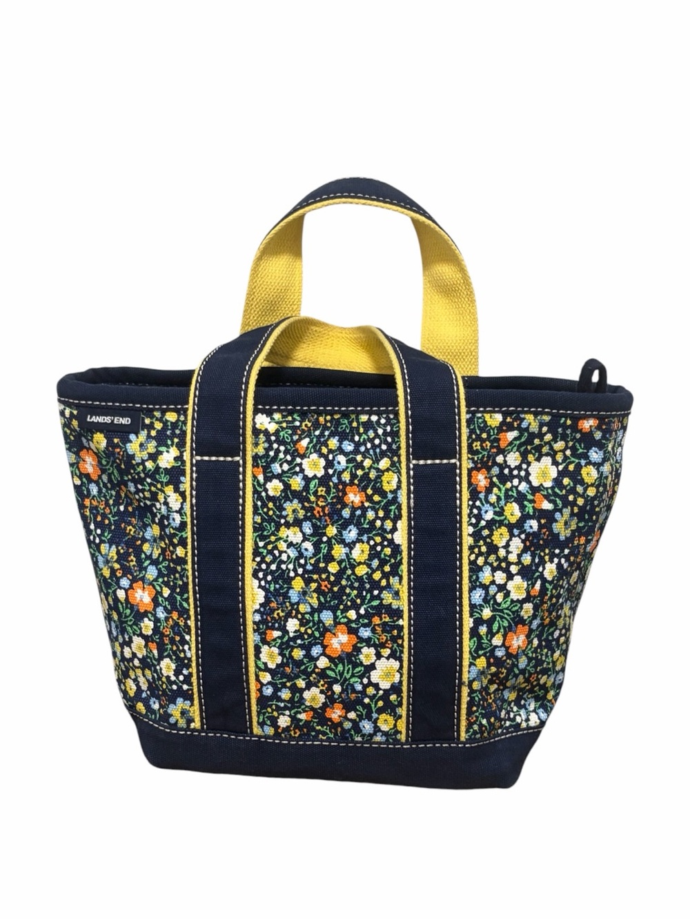 Lands’ End Navy Blue Yellow Floral Print Mini Canvas Tote Bag - NEW